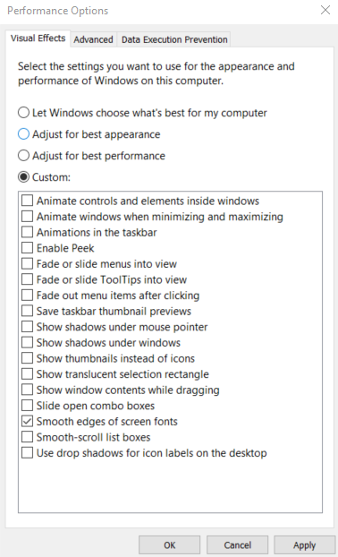 Disable Visual Effects